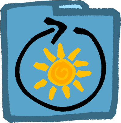 a blue folder. inside it is a yellow sun with a circular arrow around it.